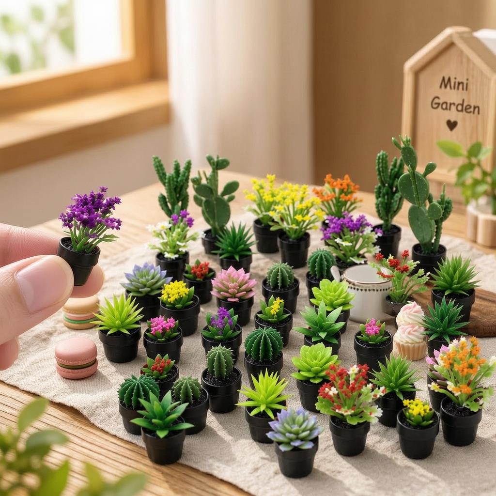 미니어처 플라스틱 화분에 심은 다육 식물 및 선인장 모 - Succulent Set 리뷰 및 가격
