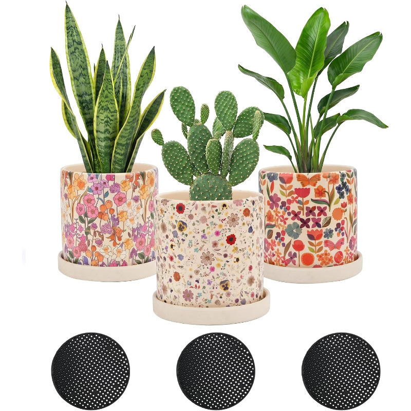 배수구가 있는 꽃무늬 세라믹 화분 3개 세트, 실내외용 - Snake Plant Ceramic 리뷰 및 가격