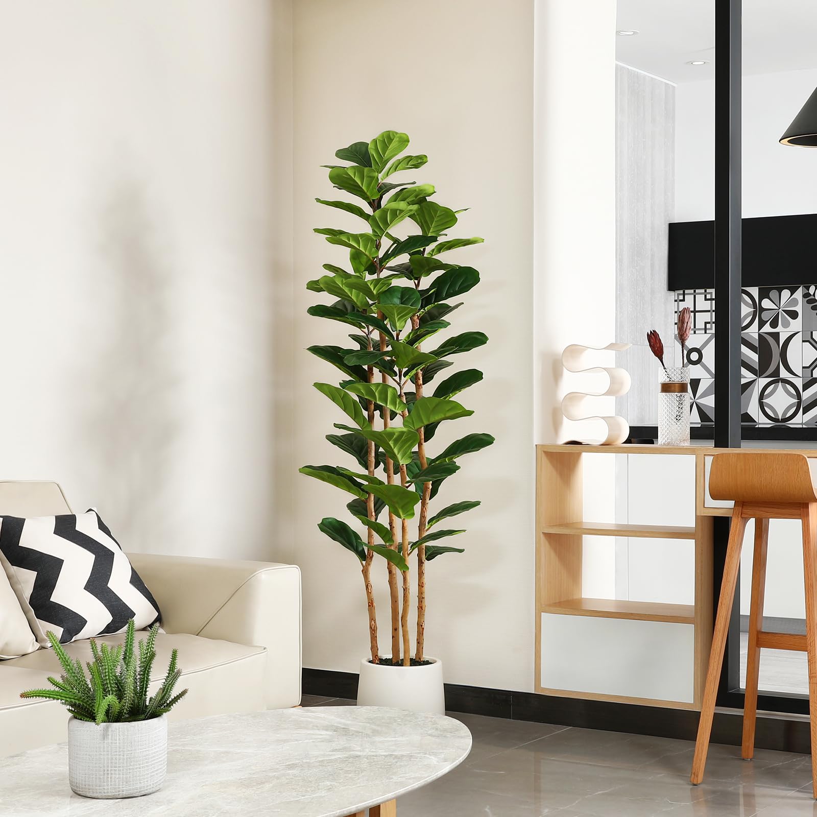 흰색 화분에 담긴 인조 피들리프 피규스 나무, 높이 5 - Fiddle Leaf Fig 리뷰 및 가격