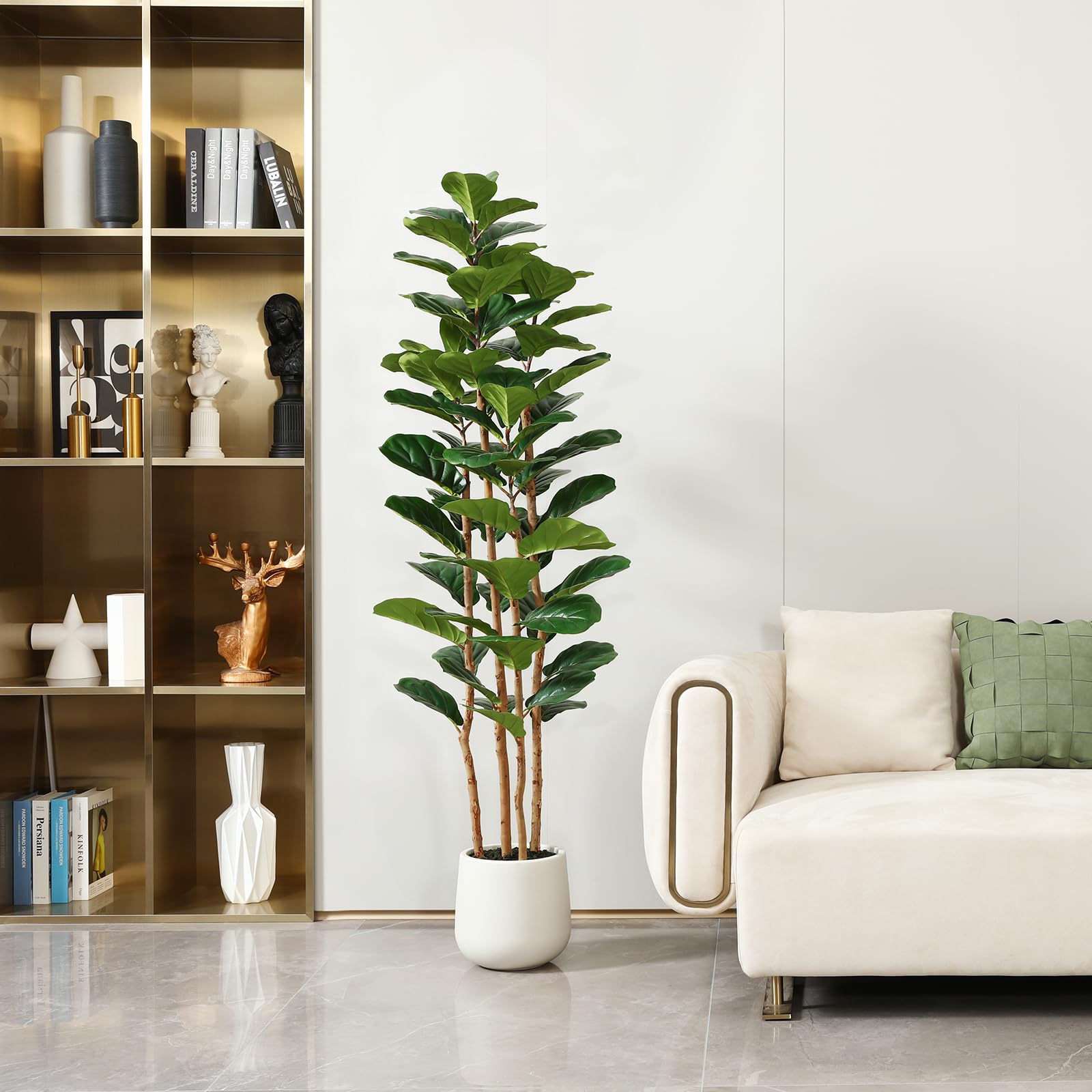 흰색 화분에 담긴 인조 피들리프 피규스 나무, 높이 5 - Fiddle Leaf Fig 리뷰 및 가격